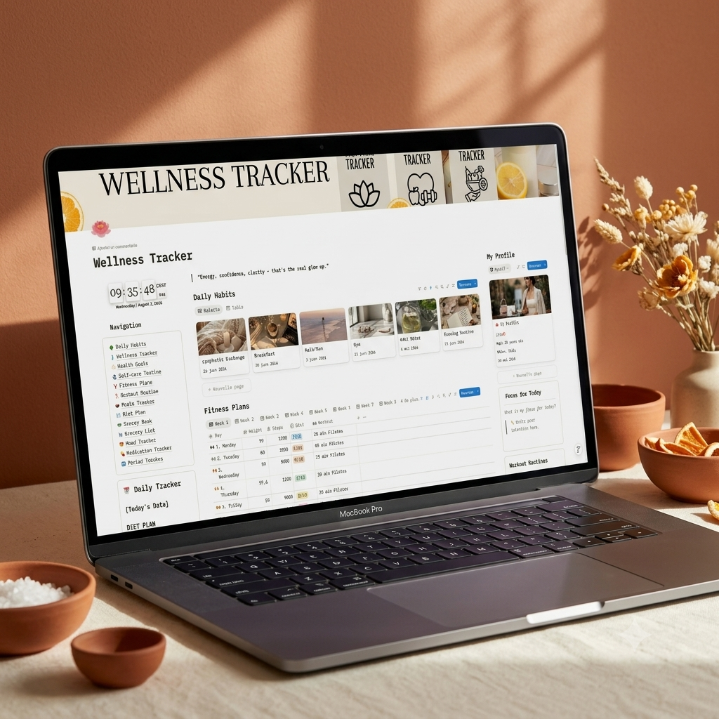 Notion self-care and health tracking template on multiple devices