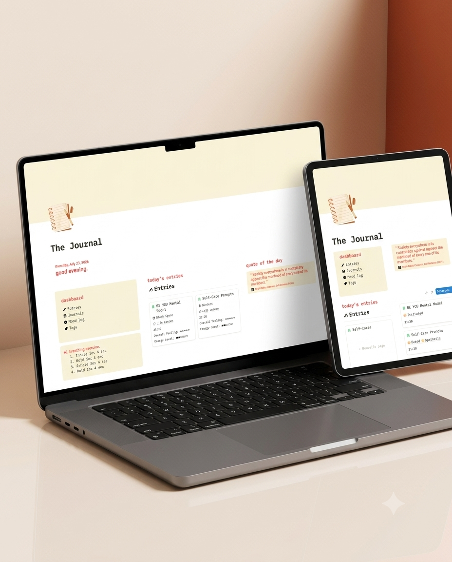 Notion daily journal template mockup on laptop