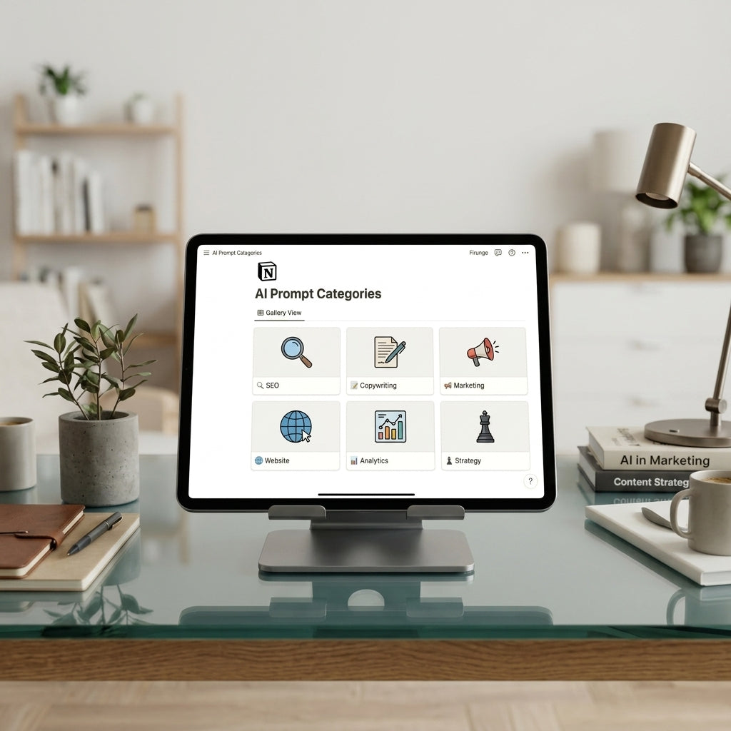 Notion AI Prompt Assistant template interface showing organized prompt categories